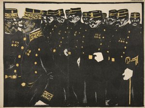 Ispezione di una fila di agenti di polizia, illustrazione da 